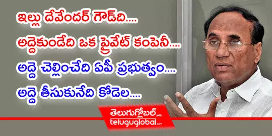 ఇల్లు దేవేందర్‌ గౌడ్‌ది....  అద్దెకుండేది ఒక ప్రైవేట్‌ కంపెనీ.... అద్దెచెల్లించేది ఏపీ ప్రభుత్వం.... అద్దెతీసుకునేది కోడెల....